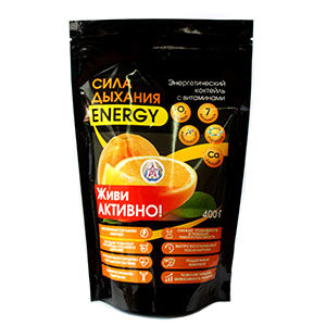 «Сила дыхания ENERGY»  энергетический коктейль с витаминами, способствует адаптации организма к нагрузкам, снижению утомляемости,  повышению работоспособности, снятию синдрома хронической усталости